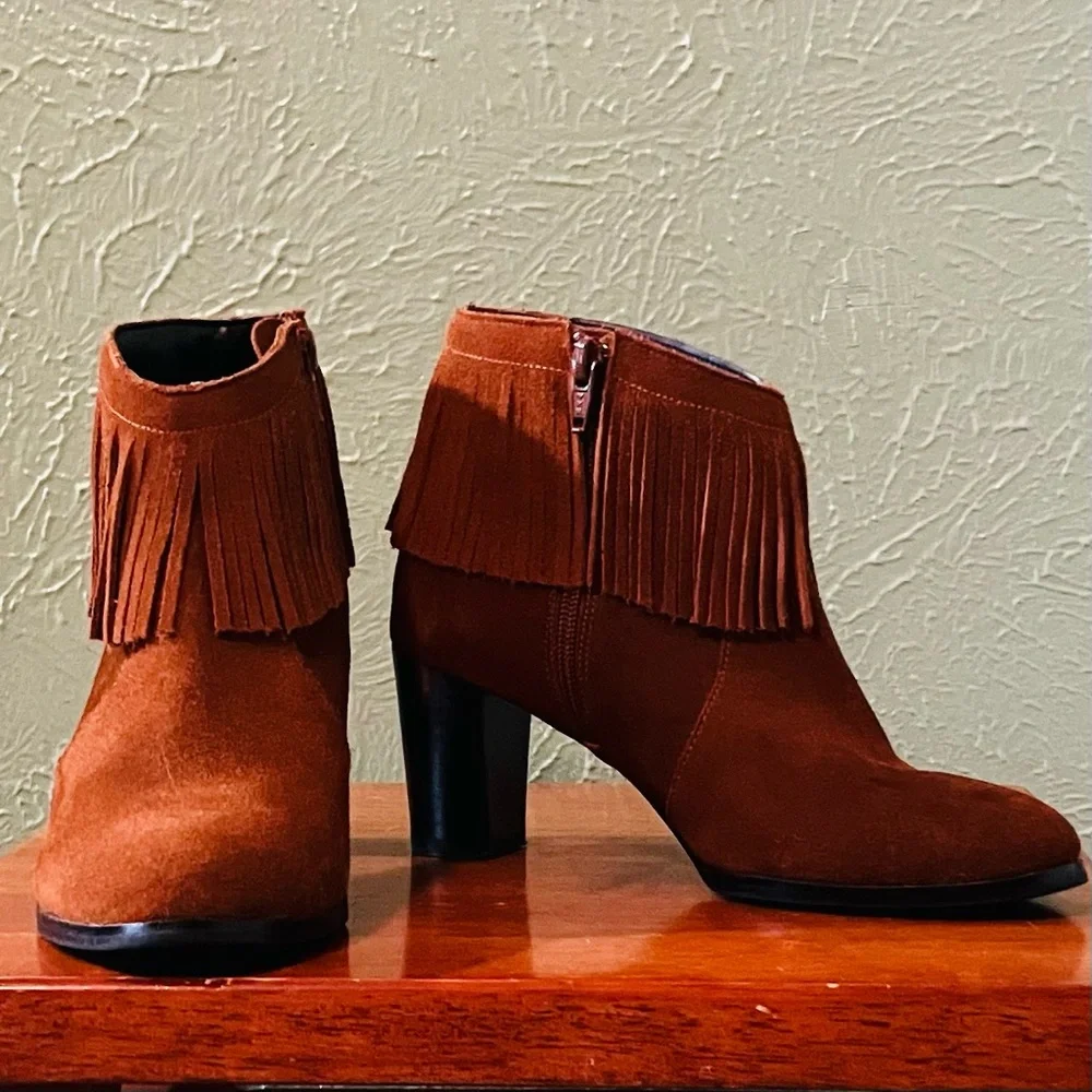 David Tate Rust/Brown Fringe Ankle Boots - Picture 3 of 9